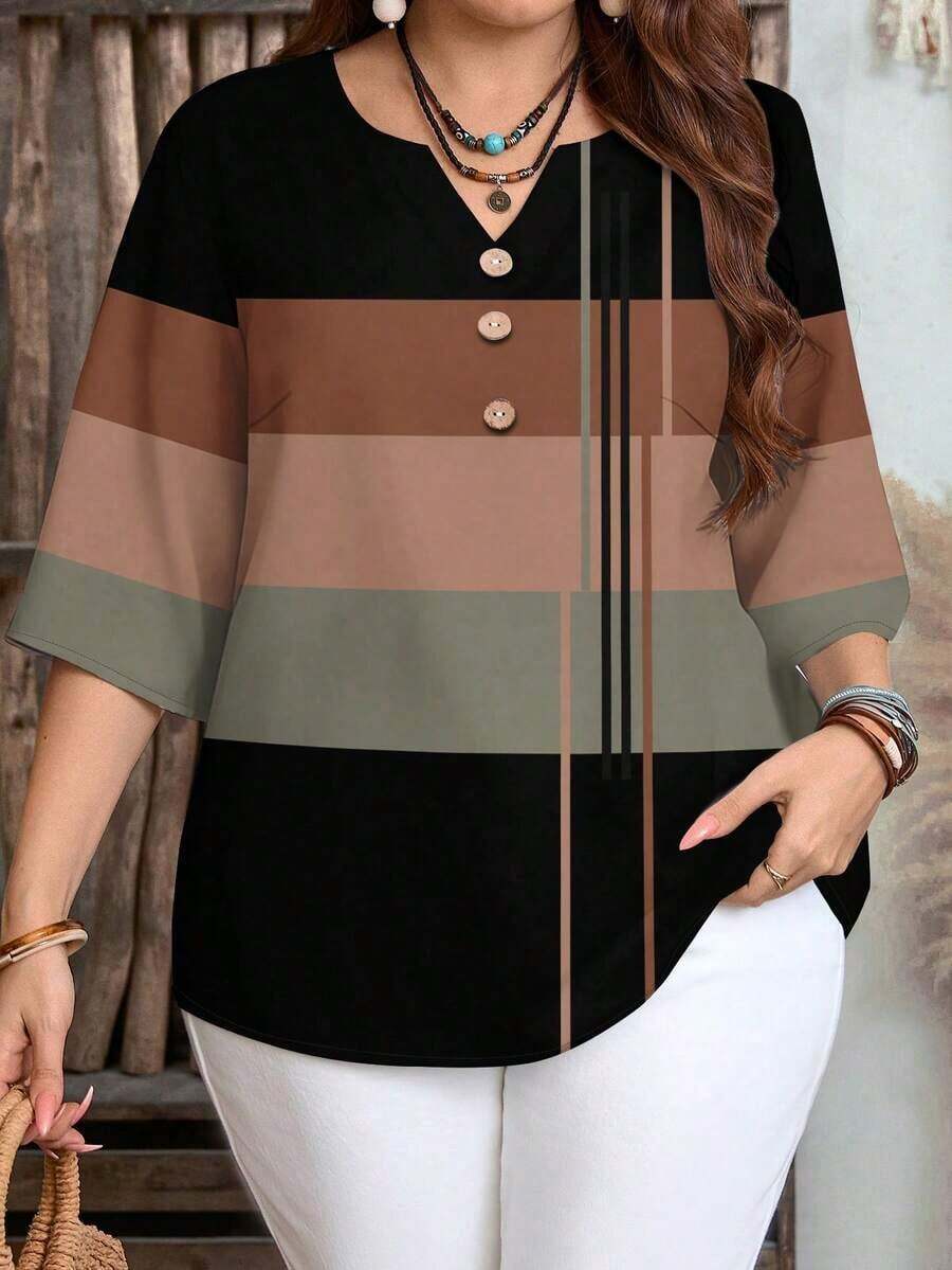 Camisa de mujer de estilo minimalista casual con microrayas azules, adecuada para primavera/verano, con vibra de resort - Multicolor 8 - Ver 1