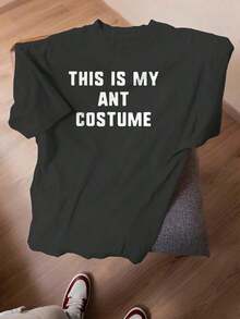 Funny Women's T-Shirt With The Phrase "This Is My Ant Costume" - Loose Fit, Casual Ant-Themed Outfit For Halloween, With Ant Patch, Comfortable All-Season T-Shirt, Ideal For Costume Parties And Casual Wear, Machine Washable (Adult) - 黑色 - 查看 4