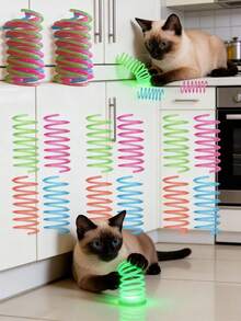 Happy Kitten 2/4/8pcs Glowing Spring Cat Toy Set, Spiral Design, Colorful Interactive Kitten Toys, Suitable For Cats To Chase, Play And Exercise, Perfect For Nighttime Interaction And Entertainment, Suitable For Kittens And Adult Cats - View 9