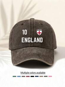 1pc Washed Baseball Cap With "ENGLAND 10" National Flag Logo Print, Best Gift Choice, Versatile Casual Fashionable, Highly Attractive All-Season Decorative Item, Must-Have Stylish Accessory - Washed Cap - View 17