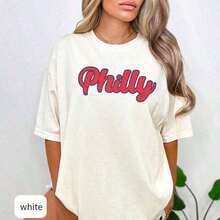 Camiseta TopsComfort Colots Vintage Philly, camiseta de corte relajado, camiseta de béisbol de Filadelfia, Phanatic, camiseta de béisbol de Filadelfia, camisetas de gran tamaño para mujer, camiseta de manga corta con cuello redondo de corte holgado para mujer, adecuada para el verano, ropa de verano para mujer, ropa de Pascua para mujer, ropa de festival, ropa de verano, ropa de primavera para mujer, ropa para el Día de la Madre, conjuntos holgados y cómodos de verano para mujer - Camiseta de manga corta de algodón holgada unisex de estilo callejero vintage, blusas para mujer, playeras de mujer, blusas casuales para dama. - Blanco002 - Ver 2