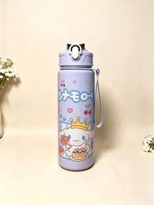 800ml Solid Color Cute Medium Cup With Rope Handle & Straw, Shockproof & Heat Resistant Bounce Lid Water Bottle - Multicolor - View 5