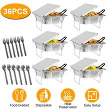 6 Disposable Chafing Dish Buffet Set Baking Pans Trays Stands Forks Spoons Tongs - View 4