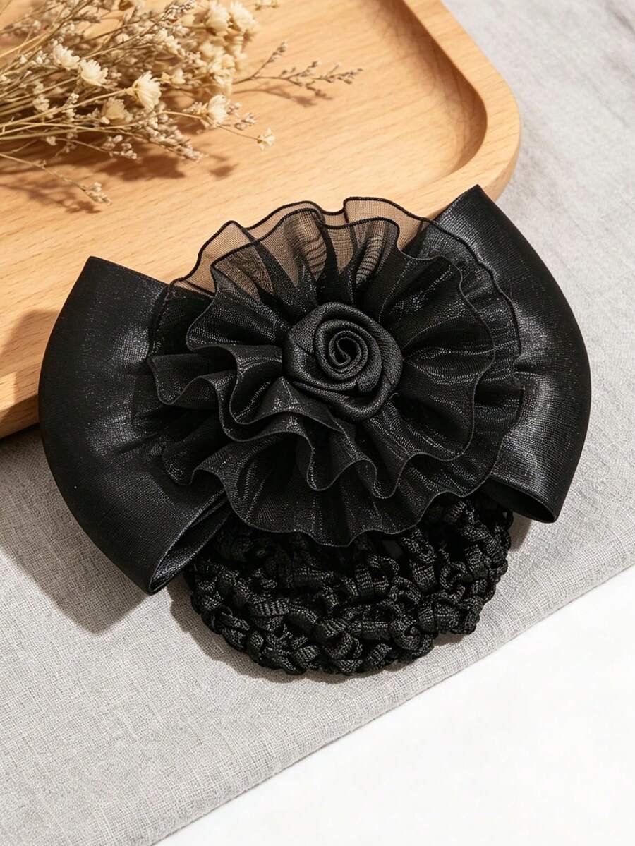 1pc Bow Net Hair Clip, Daily Wear & Professional Work Hair Accessory - Black - View 1