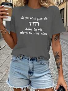Camiseta Humorística de Mujer con Mangas Cortas en Estilo Francés - Negro - Ver 7