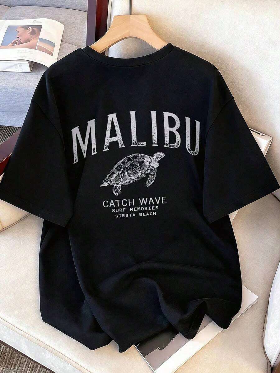 Camiseta Oversize para Mujer con Estampado de California, Cuello Redondo, Manga Corta, Diseño Casual - Blanco - Ver 1
