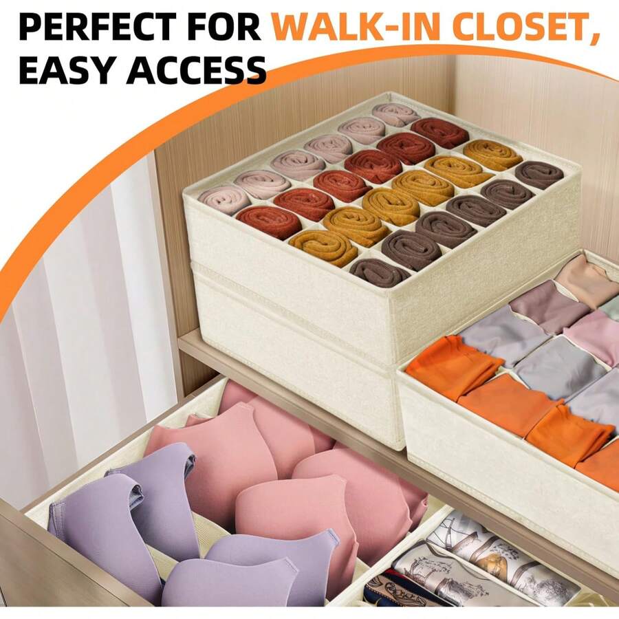 24-Grid Drawer-Style Sock And Underwear Organizer Box, Storage Container For Socks, Handkerchiefs, Ties, Belts And Other Items