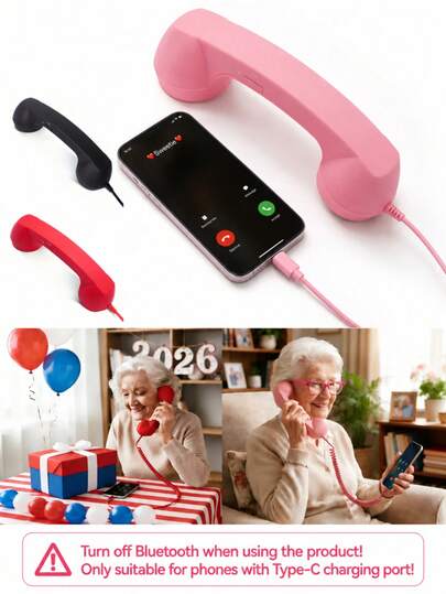2026 New Vintage Telephone Handset With Microphone, Retro Wired Telephone Receiver Compatible With IPhone, Type-C For Smartphone Video Calls And Conversations