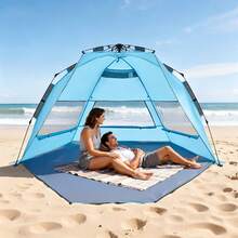 Beach Tent Sun Shelter For 4 Person, Pop Up Beach Tent UPF 50+ Protection, Portable Sun Shade Canopy With Carrying Bag And Sand Pockets, Easy Setup Umbrella For Camping Fishing Outdoor Picnic - for 4 Person, Pop Up - 查看 1