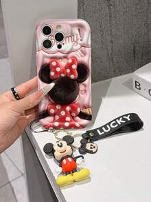 Disney Mickey Mouse Clubhouse Phone Case : 3D Fluffy Pattern Border Protector Phone Soft Phone Case With A Free Cute Mickey Bracelet Chain Lanyard, Mickey, Minnie, Goofy, Donald Duck, Daisy Duck, Pluto, For Apple 17 Promax 17 Pro 16 15 14 13 12 11 Pro Max XS Max X XR Soft Cover Summer Phone Case - trắng - Xem 3