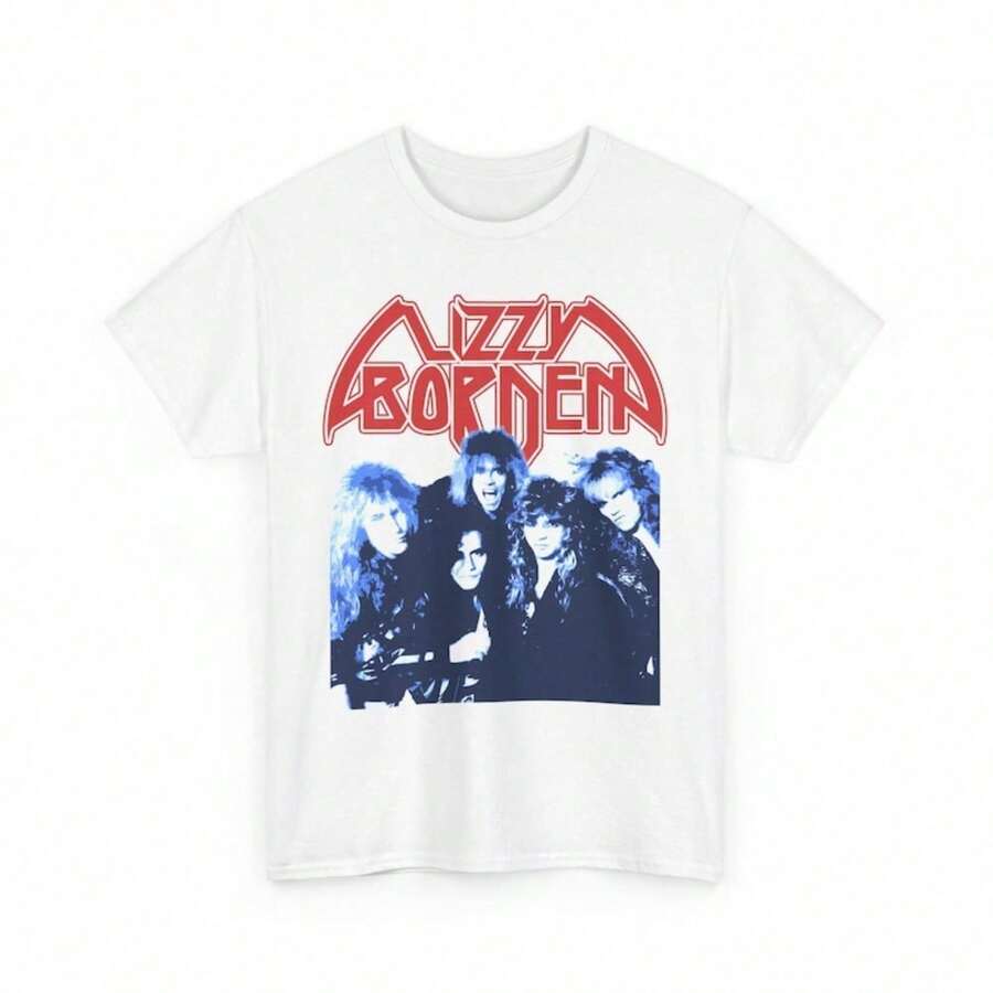 Vintage Lizzy Borden T1EE Heavy Cotton Retro Graphic Band T-Shirt.JPG 100% Cotton Unisex T-Shirt - Premium Casual Comfortable Fit - 白色 - 查看 1
