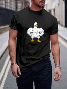 Camiseta De Hombre Con Estampado De Dibujos Animados Y Letras - Negro - Ver 1