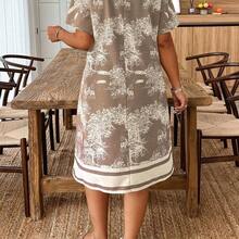 Plus Size Summer Casual Floral Print Dress - Marrón - Ver 3