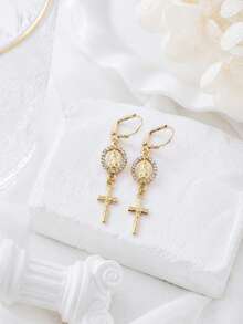 1 Đôi bông tai hình thánh giá Đức Mẹ Maria đính đá lấp lánh, thời trang và thanh lịch, phù hợp cho phụ nữ đeo hàng ngày. - Mary trinh nữ - Xem 6