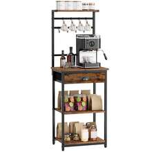 Coffee Bar Counter, Coffee Rack With Drawers, Hooks, Corner Bar Cabinet, Adjustable Height, Suitable For Baking Racks In The Kitchen And Living Room - Rustic Brown - View 3