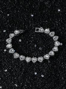 1 chiếc vòng tay nữ cổ điển đính đá hình trái tim bằng thủy tinh, quà tặng trang sức cho ngày Valentine. - yêu - Xem 8