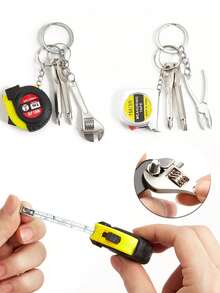 1pc Men's Portable Mini Wrench Keychain, Creative Minimalist Adjustable Metal Universal Wrench Keychain With Screwdriver Pliers Tape Measure Multi-Function Portable Tool Bag Hanging Accessory, Car Key Chain, Backpack Keyring, Gift For Boyfriend, Birthday Gift - Multicolor - View 5