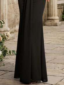 VIPGIRL Black Beaded Strapless Formal Evening Gown For Women, Elegant Sleeveless Maxi Dress With Open Back Design And Ruffle Hem, Suitable For Balls And Evening Events Wedding Party - Black - View 8