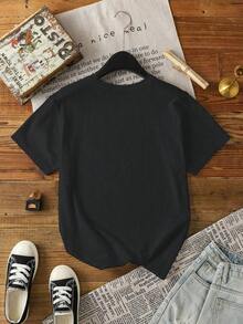 Envío gratis, entrega local enéxico, entrega en 4 días. Camiseta de verano de manga corta y corte holgado para mujer  con estampado de tortugas, flores y letras, para vacaciones en Hawái. - Negro - Ver 2