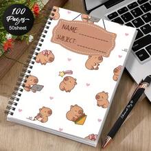 1 pieza Cuaderno de espiral súper lindo con temática de capibara - Cuaderno con patrón de dibujos animados adorables de capibara, ideal para uso en la oficina y la escuela, regalo perfecto para amantes de los capibaras, diseñado con patrones divertidos, adecuado para planificación y registro diario. - A - Ver 6