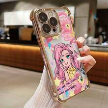Funda para Teléfono - Chica de Dibujos Animados con Pelo Largo y un Teléfono con Funda de Poni Rosa Compatible con para 17, 16, 16E, 15, 14, 13, 12, 11 Pro, X, XR, XSMAX, 8, Plus.Marco Electrochapado, a Prueba de Caídas, Cubierta Trasera Suave Transparente - Colores mezclados - Ver 6
