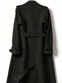 Abrigo de mujer versátil y elegante para otoño/invierno, abrigo largo de trench casual y de moda para ir al trabajo, abrigo midi de estilo británico para primavera - Negro - Ver 7