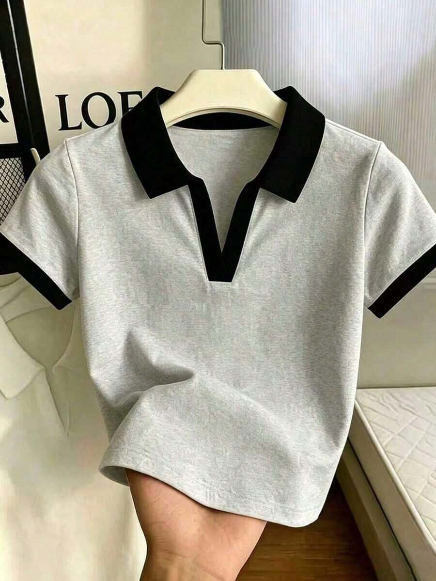 Camiseta de manga corta ajustada para mujer con estampado de todo el cuello - Multicolor - Ver 1