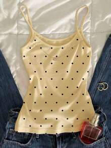 Camiseta de tirantes informal de verano con estampado de lunares - Amarillo - Ver 4