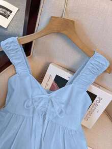 Blusa holgada con tirantes anchos y nudo de lazo en la cintura para mujer, ropa para la universidad - Azul - Ver 4