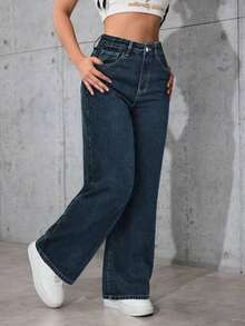 Jeans rectos y sueltos con bolsillos - Azul 4 - Ver 4