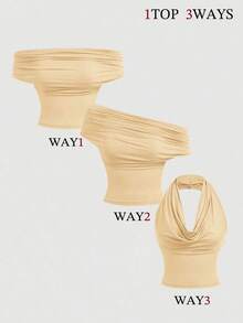 Set de 2 blusas casuales de mujer de ajuste ceñido y unicolor, que se pueden usar de 3 maneras diferentes - Café integral - Ver 5