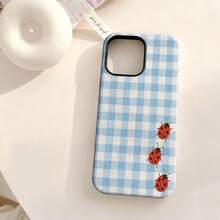 Ốp điện thoại họa tiết bọ rùa kẻ caro cổ điển dễ thương cho iPhone 17 Pro Max, 16e, 15 Pro, 14 Plus, 13, 12, 11 Pro Max - Màu xanh nhạt - Xem 5