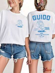 Genuine Authorization Of, 100% Cotton Women's T-Shirt With Interesting Cartoon Print, Lightweight And Breathable Fabric, Regular Round Neck, Casual Summer Street T-Shirt, Pattern And Text Harmoniously Combined, Full Of Fun And Memories. - 白色 - 查看 11