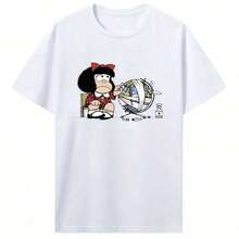 Mafalda And The Wounded Earth, Fun Print For Women, Harajuku Style, Comic, Ulzzang, Cartoon, Kawaii, Casual Blouse, T-Shirt, Streetwear - 黑色 - 查看 1