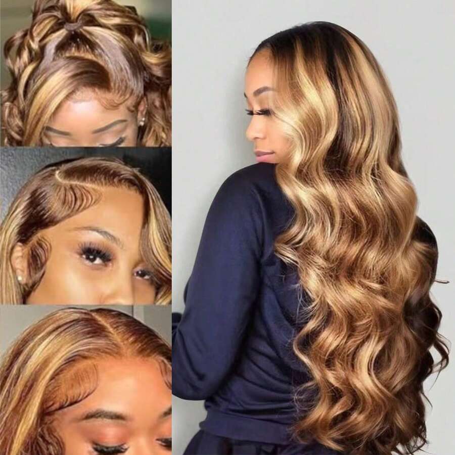 Eulisi 13*6 Honey Blonde Ombre Lace Front Wig, Glueless Natural Hairline Wavy Wig For Beginners, 24 Inch