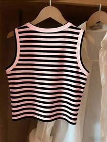 Camiseta de tirantes casual y versátil con cuello redondo y rayas para mujer - Multicolor 3 - Ver 2