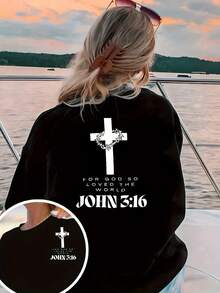 Women's Casual Short Sleeve T-Shirt - John 3:16 Bible Verse Print On Front And Back, White Cross Design On Black Background, Comfortable Crew Neck, Machine Washable Christian Faith Clothing, Religious Inspiration | Graphic Print On Back | Durable Print Quality Y2k T-Shirt Shirt - 白色 - 查看 10