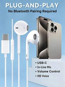 带麦克风和音量控制的 USB-C 有线耳机，兼容 17/17 Pro Max/17 Pro/16 Pro Max/16 Pro/16 Plus/16/15、Galaxy 系列、Pixel 系列以及带有 USB-C 接口的游戏设备 - 查看 1
