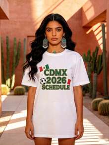 2026 Mexico City Football Calendar Graphic T-Shirt | 100% Cotton Fabric, Vintage Print Design With Mexican Flag And Soccer Ball | Casual Urban Style | Perfect For Everyday Wear, Outdoor Activities, Parties, Or As A Gift | Summer Fashion For Men And Women - 白色 - 查看 6
