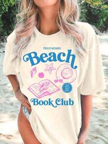 Plus Size Casual T-Shirt With Holy Spirit Fruit Print - Unisex Vintage Urban Style, Short Sleeve Round Neck Cotton T-Shirt, Women's Blouses, Women's T-Shirts, Casual Blouses For Ladies. - 米色 2 - 查看 3