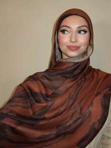 1pc Women's Bohemian Style Watercolor, Marble, Ripple, Tie-Dye Print Scarf Headscarf, Suitable For Daily Wear - Brick Red - View 3