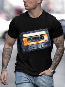 Una camiseta de manga corta retro para mujer, moderna y a la moda, adecuada para actividades al aire libre en primavera y verano;camiseta retro para hombre con diseño de cintas (excluyendo elementos de auriculares y dispositivos inteligentes), lavable a máquina, ropa deportiva casual, regalo para festivales de música al aire libre para hombres, talla XL, entrega desde almacén local, regalo para el Día de San Valentín para hombres, camisa para hombre, ropa, pijama para casa, regalo divertido y original, en oferta con descuento, adecuada para San Valentín, Pascua, Día de la Madre, etc.blusas para mujer,blusas casuales para dama,tops,, mujer premium,y2k,playeras de mujer curvy,ofertas y liquidaciones ropa mujer,playeras deportivas para mujer,,playeras de hombre, mujer,blusas>elegante ERHG - Negro - Ver 8