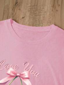 White T-Shirt With Cherries "Love You Cherry Much" Casual Short-Sleeved T-Shirt Cherry Print T-Shirt Cherry Graphic Design With Romantic Phrase Youthful / Sweet / Feminine Style - YH303-粉紅色 - 查看 4