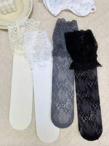 1/4 Pair Spring/Summer New Lace Patchwork Sweet Thick Knee High Socks - Multicolor - View 2