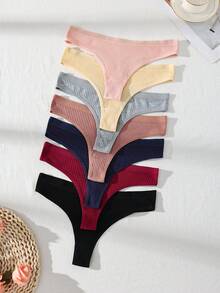 7 Pack Colorful Ribbed Low Waist Sexy Thongs ,Ropa Interior De Mujer,Cotton Comfortable Women's Fashion Underwear ,Hilos De Mujer,Summer Seamless Women's Thong Shorts - 彩色 - 查看 16