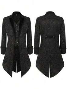 Veste Steampunk médiévale pour homme, idéale pour Halloween, style gothique victorien, costume d'uniforme. - 231005 Gilet noir et smoking - Voir 6