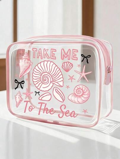 PVC Waterproof Beach Bag (Decorated With Seashells And Bow) - PVC Cosmetic Bag/Zipper PVC Travel Organizer Pouch. Lightweight And Sunproof Cosmetic And Toiletry Bag (Unisex), Can Be Used As A Portable Makeup Case, TSA-Friendly, Easy To Clean. An Ideal Cosmetic Bag Gift For Mothers And Teachers