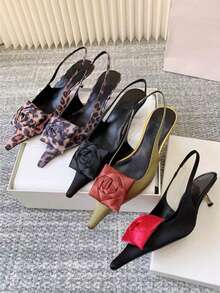 2026 Spring New Pointed Toe Stiletto High Heel Sandals, Sexy Floral Closed Toe Heels, Elegant Quality [Note: The 3D Flowers Are Handmade, The Shape May Vary Randomly] - Red - View 5
