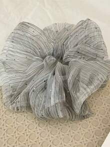 1pc /3pcsLarge Glittery Organza Flower Scrunchie For Women, Romantic White Sparkly Ruffled Elastic Hair Tie For Daily ,Spring ,Summer - Multicolor - View 6