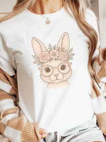 H1andDraw BunhI1ROn Gla1sses Conejo de Primavera de Pascua Grfico T1EE - Blanco - Ver 2